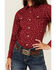 Image #3 - Ariat Girls' Conversation print Long Sleeve Pearl Snap Western Shirt , Red, hi-res