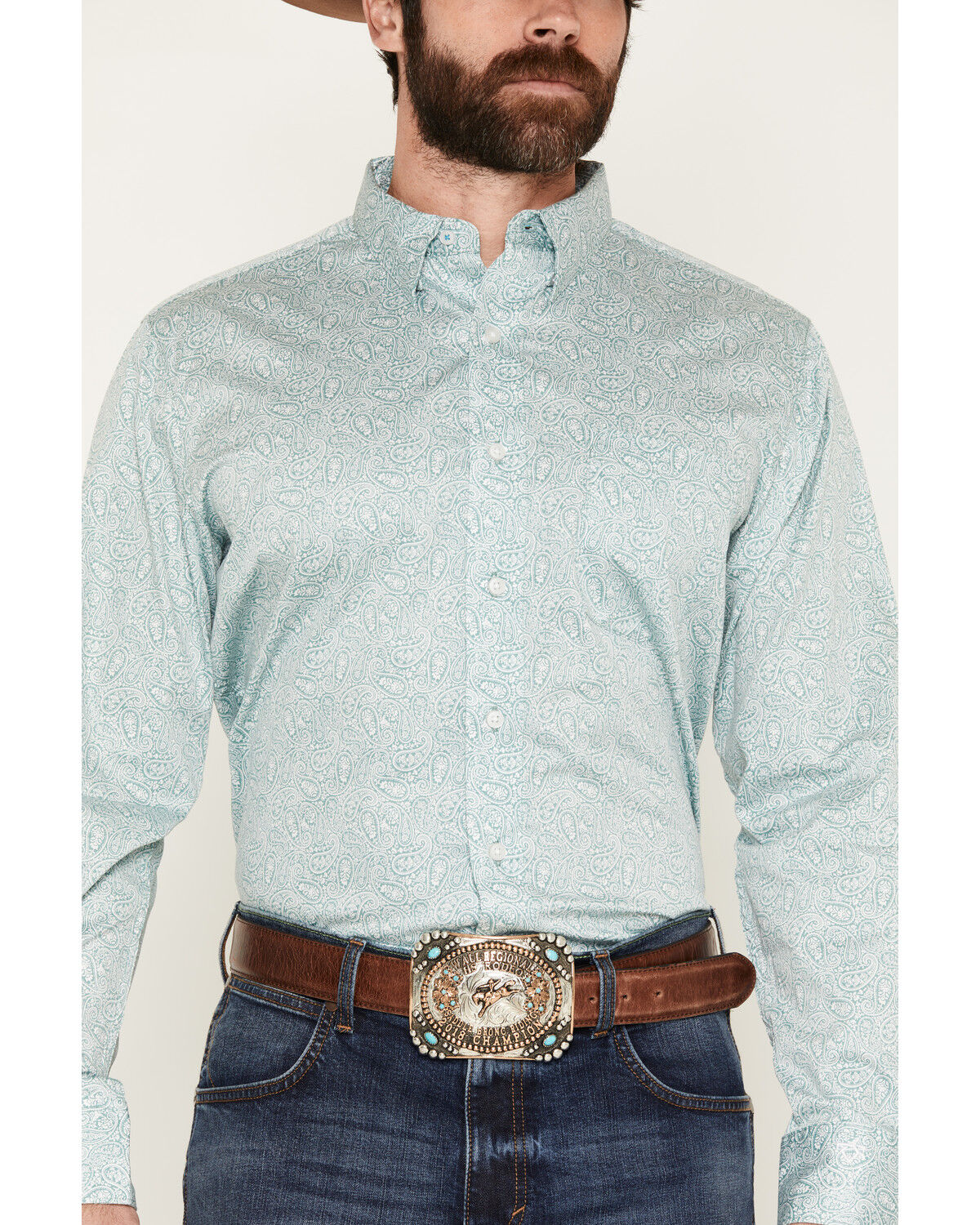 Image #3 - Wrangler X Cody Johnson Men's Paisley Print Long Sleeve Button-Down Western Shirt, Green, hi-res