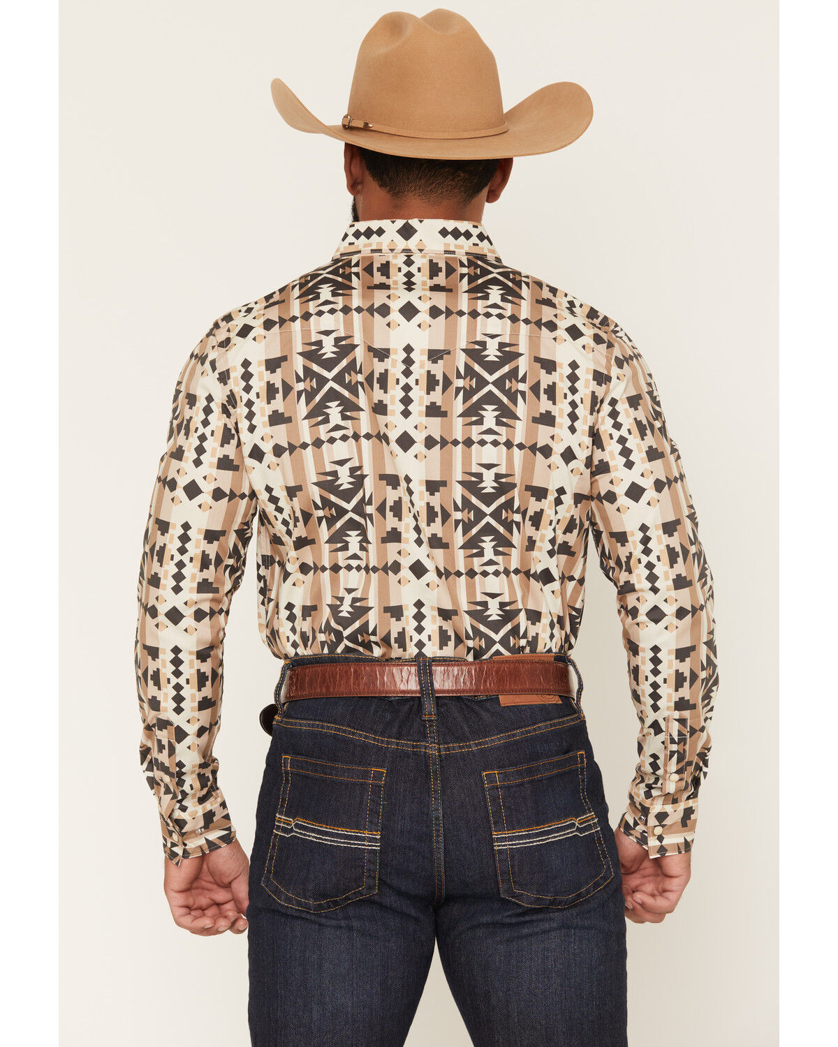 Image #4 - Panhandle Slim Men's Southwestern Print Long Sleeve Snap Stretch Western Shirt, Brown, hi-res