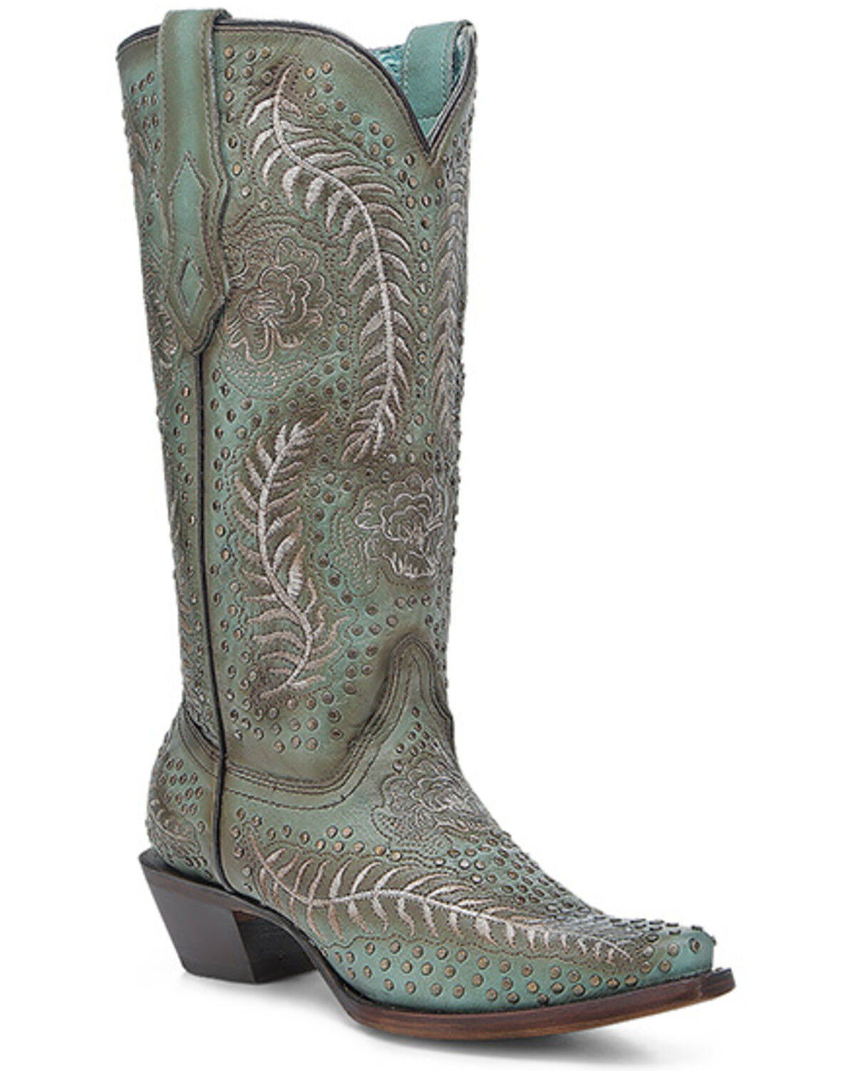Corral Women's Studded Tall Western Boots - Snip Toe, Turquoise, hi-res