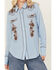 Image #2 - Stetson Women's Embroidered Long Sleeve Pearl Snap Western Blouse, Blue, hi-res