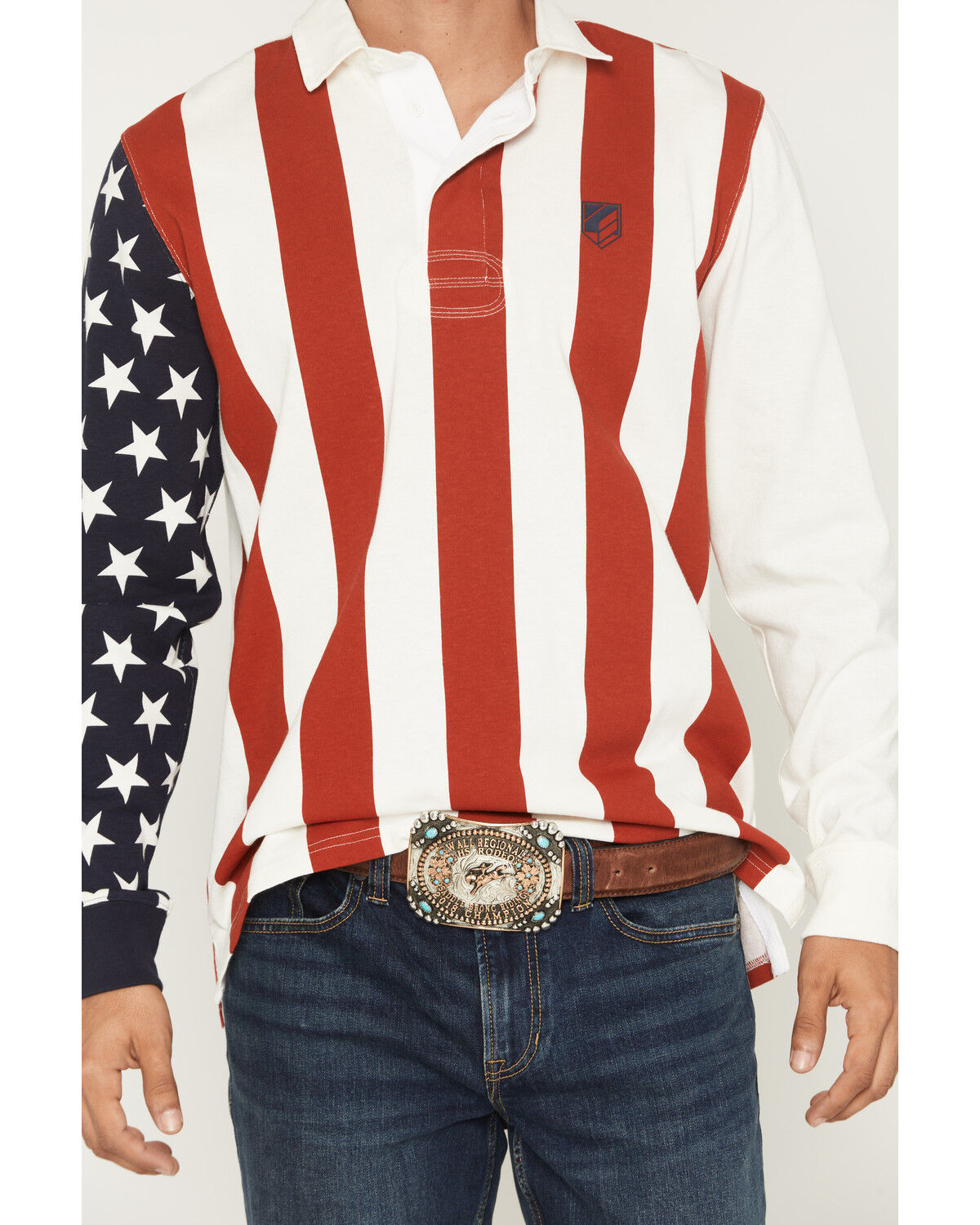 Image #3 - RANK 45&reg; Men's Ranger American Flag Long Sleeve Polo, Multi, hi-res