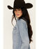 Image #2 - Stetson Women's Medium Wash Embroidered Cowboy Long Sleeve Pearl Snap Denim Shirt , Blue, hi-res