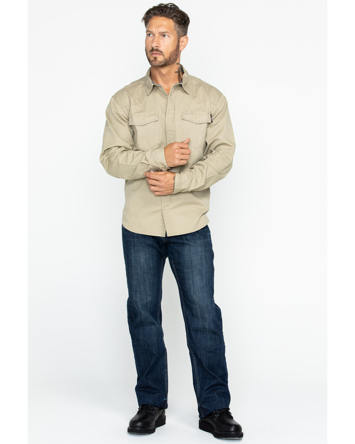 Image #6 - Hawx Men's Khaki Twill Snap Long Sleeve Western Work Shirt - Big, Beige/khaki, hi-res