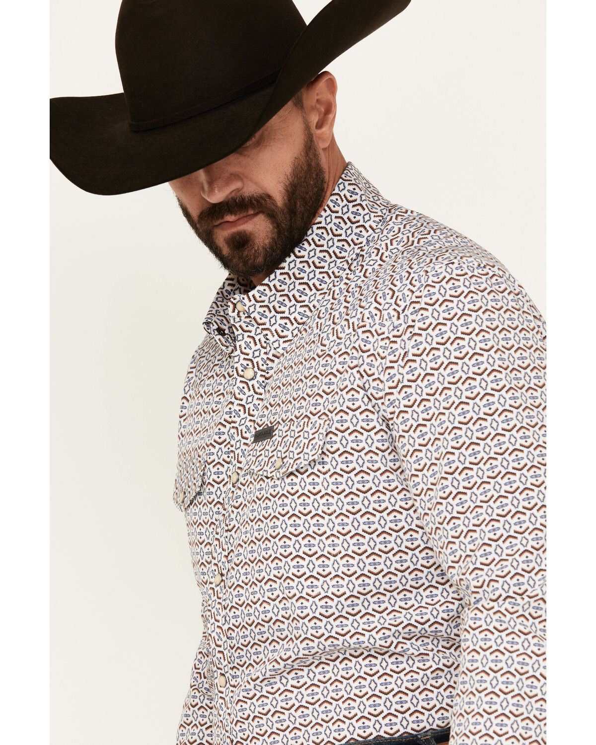 Image #2 - Panhandle Select Men's Southwestern Geo Print Long Sleeve Snap Performance Stretch Western Shirt, White, hi-res