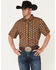 Image #1 - RANK 45&reg; Men's Chisel Geo Print Short Sleeve Button-Down Western Shirt, Brown, hi-res