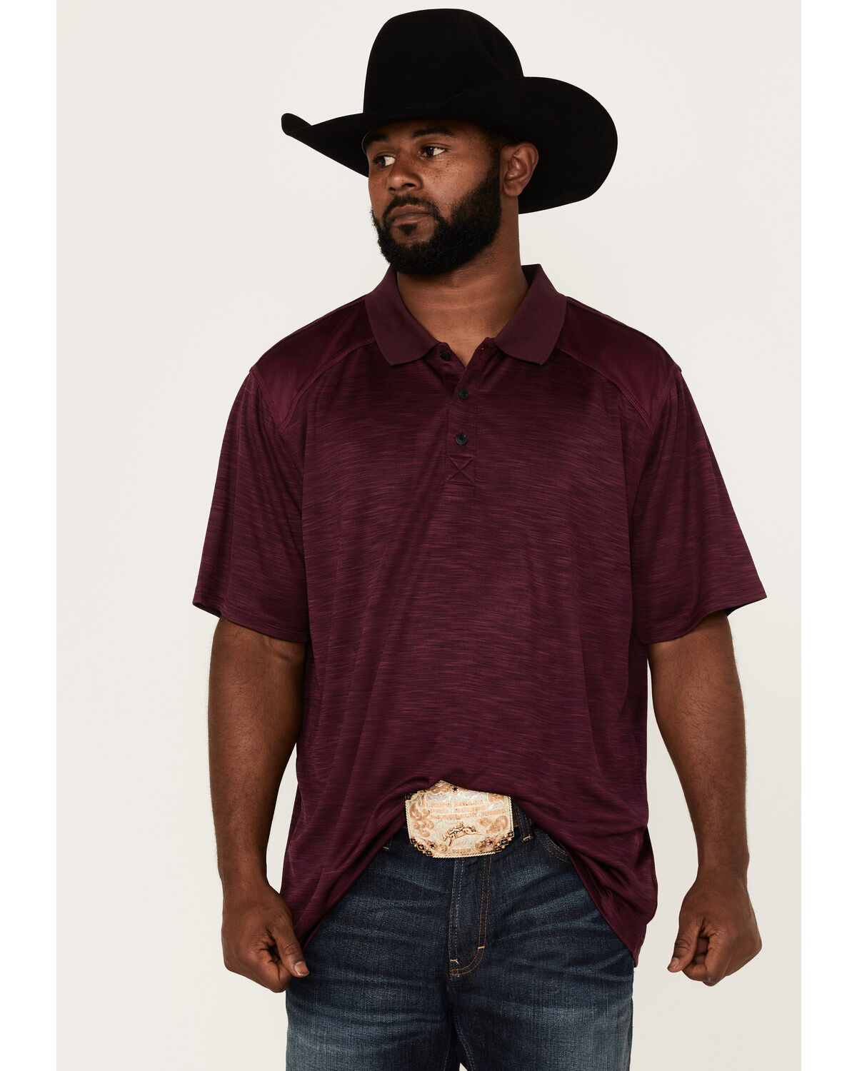 Image #1 - RANK 45&reg; Men's Gazer Textured Solid Short Sleeve Polo Shirt, Purple, hi-res