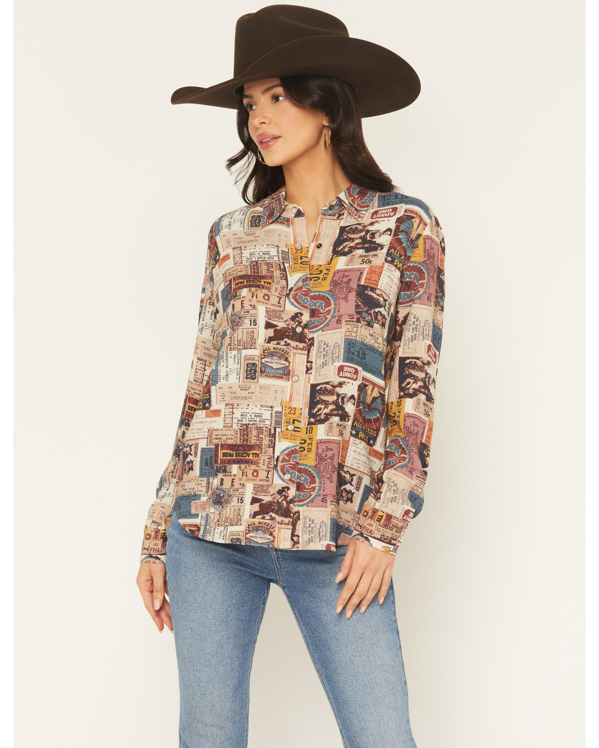 Image #3 - Idyllwind Women's Rodeo Ticket Featherlight Long Sleeve Snap Western Shirt, Cream, hi-res