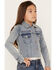 Image #2 - Shyanne Girls' Forks Light Wash Frayed Embroidered Denim Jacket, Medium Wash, hi-res