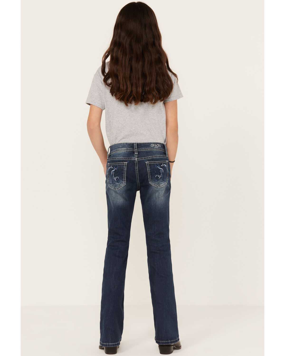 Grace in LA Girls' Medium Wash Horse Outline Bootcut Jeans, Blue, hi-res