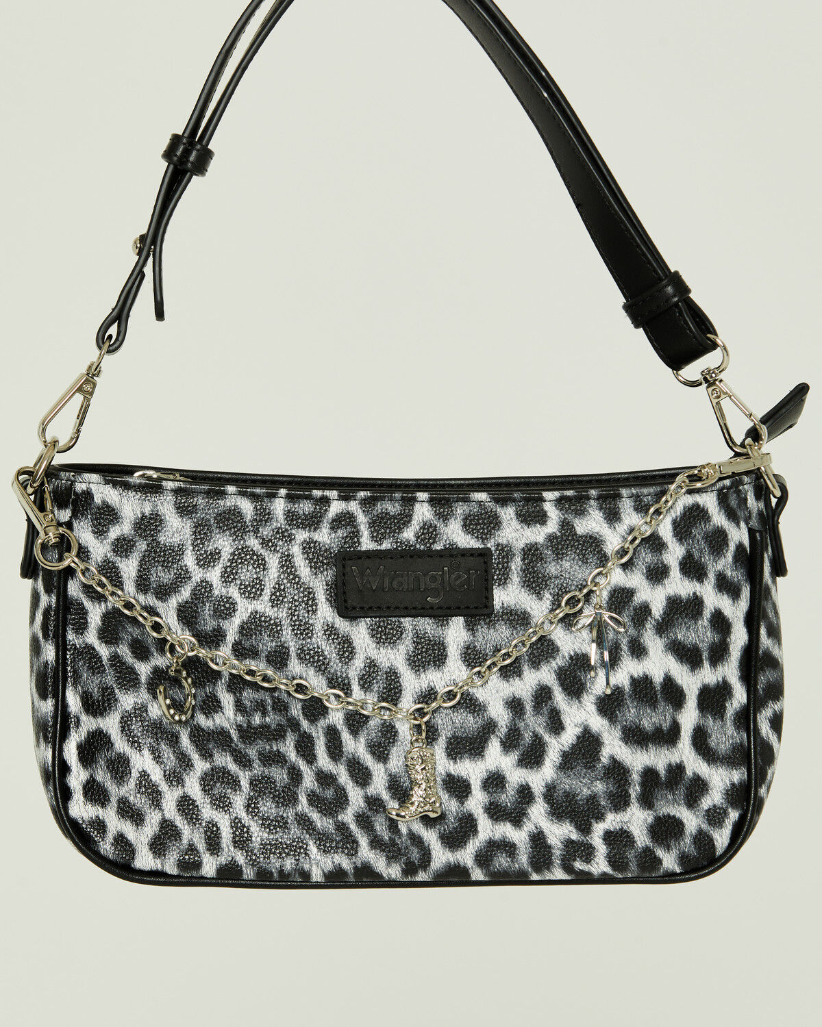 Image #2 - Wrangler Women's Boot Barn Exclusive Leopard Print Shoulder Bag with Chain, Black, hi-res
