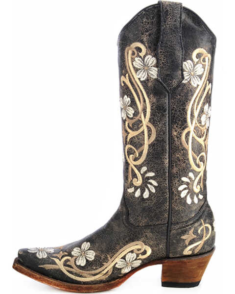 Image #2 - Circle G Women's Floral Embroidered Western Boots, Black, hi-res