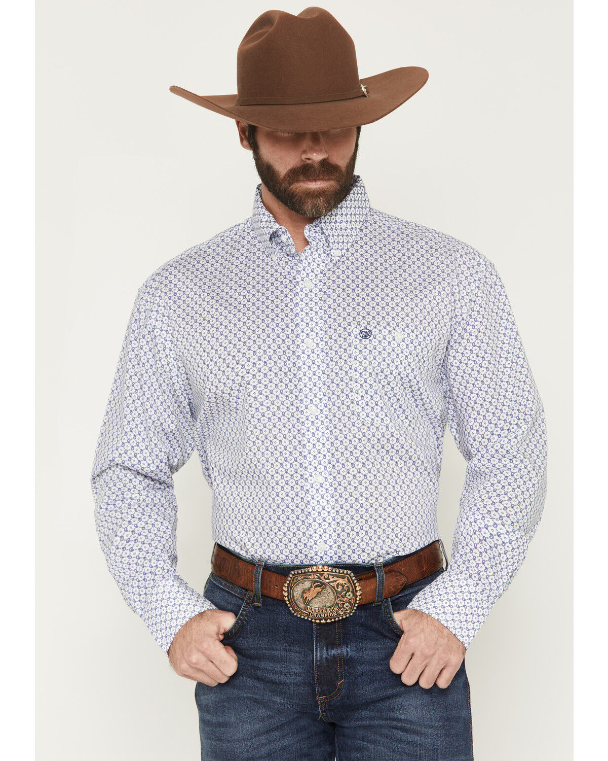 Wrangler Men's Classics Paisley Print Long Sleeve Button-Down Western Shirt, Blue, hi-res