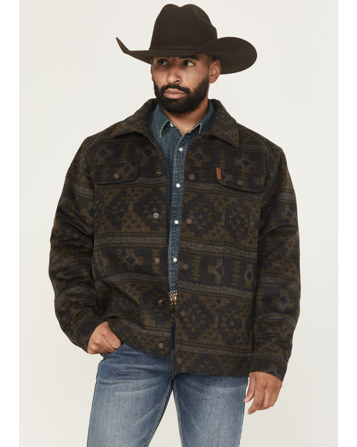 Cinch Men's Southwestern Print Trucker Snap Jacket, Charcoal, hi-res
