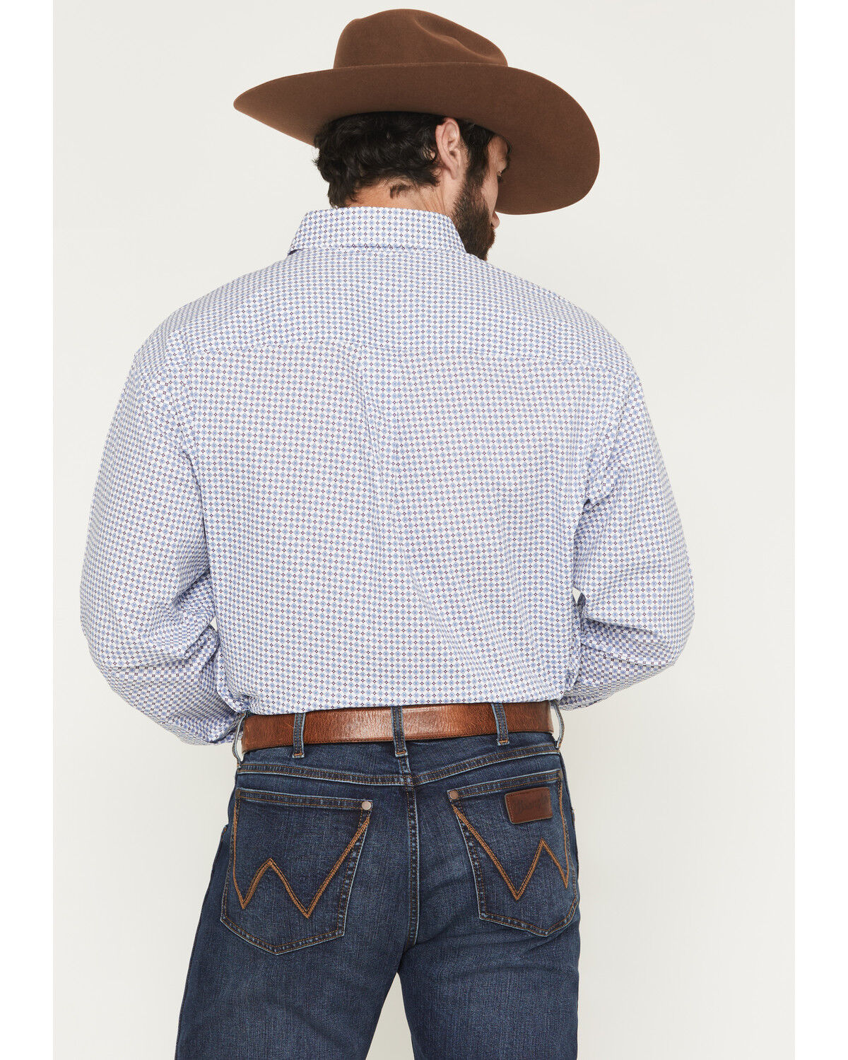 Image #4 - George Strait by Wrangler Men's Geo Print Long Sleeve Button-Down Stretch Western Shirt, Blue, hi-res