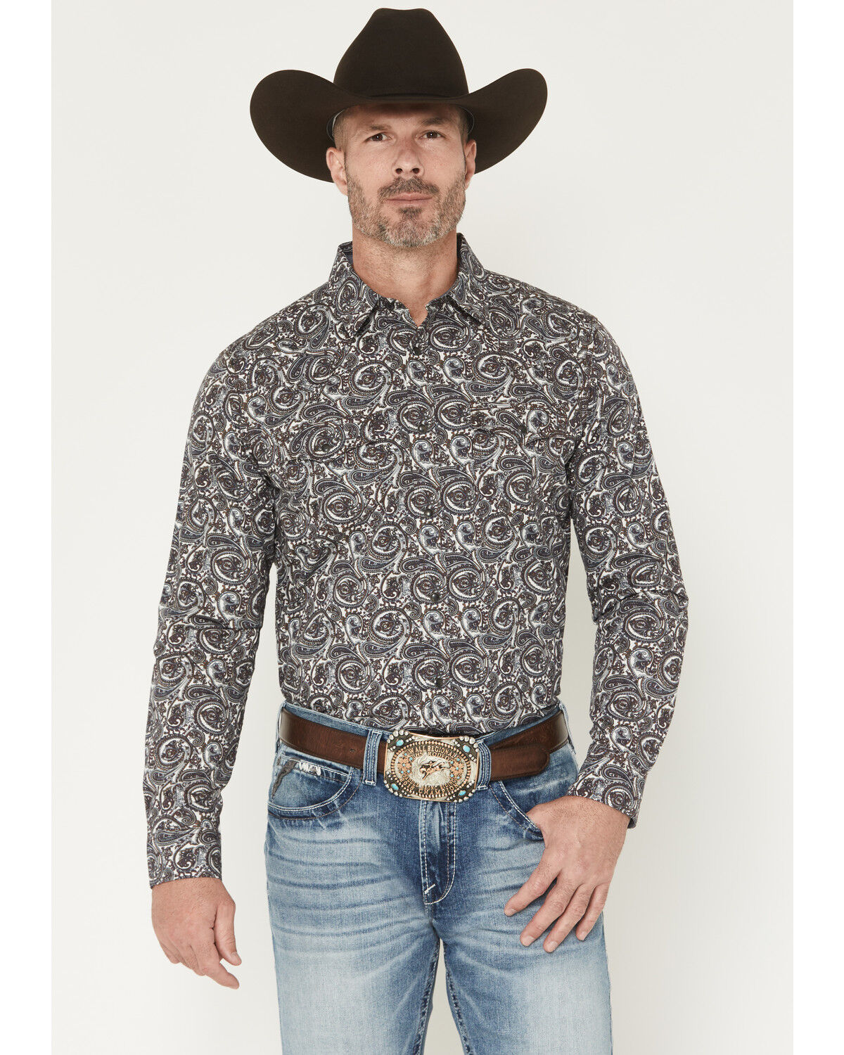 Image #1 - Cody James Men's Mountain Ranger Paisley Print Long Sleeve Snap Western Shirt, Burgundy, hi-res
