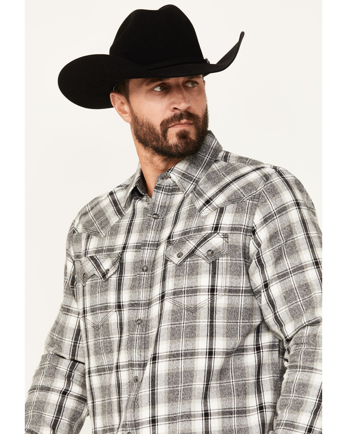 Image #2 - Moonshine Spirt&reg; Men's Gray Cloud Plaid Print Long Sleeve Snap Western Shirt, Grey, hi-res