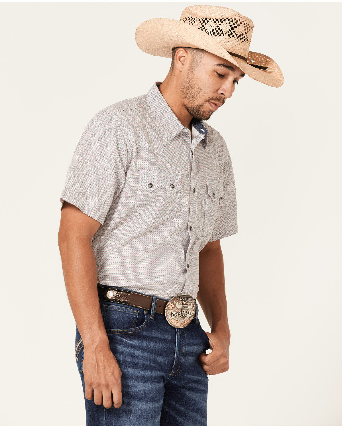 Image #2 - Moonshine Spirit&reg; Men's Static Geo Print Short Sleeve Snap Western Shirt, White, hi-res