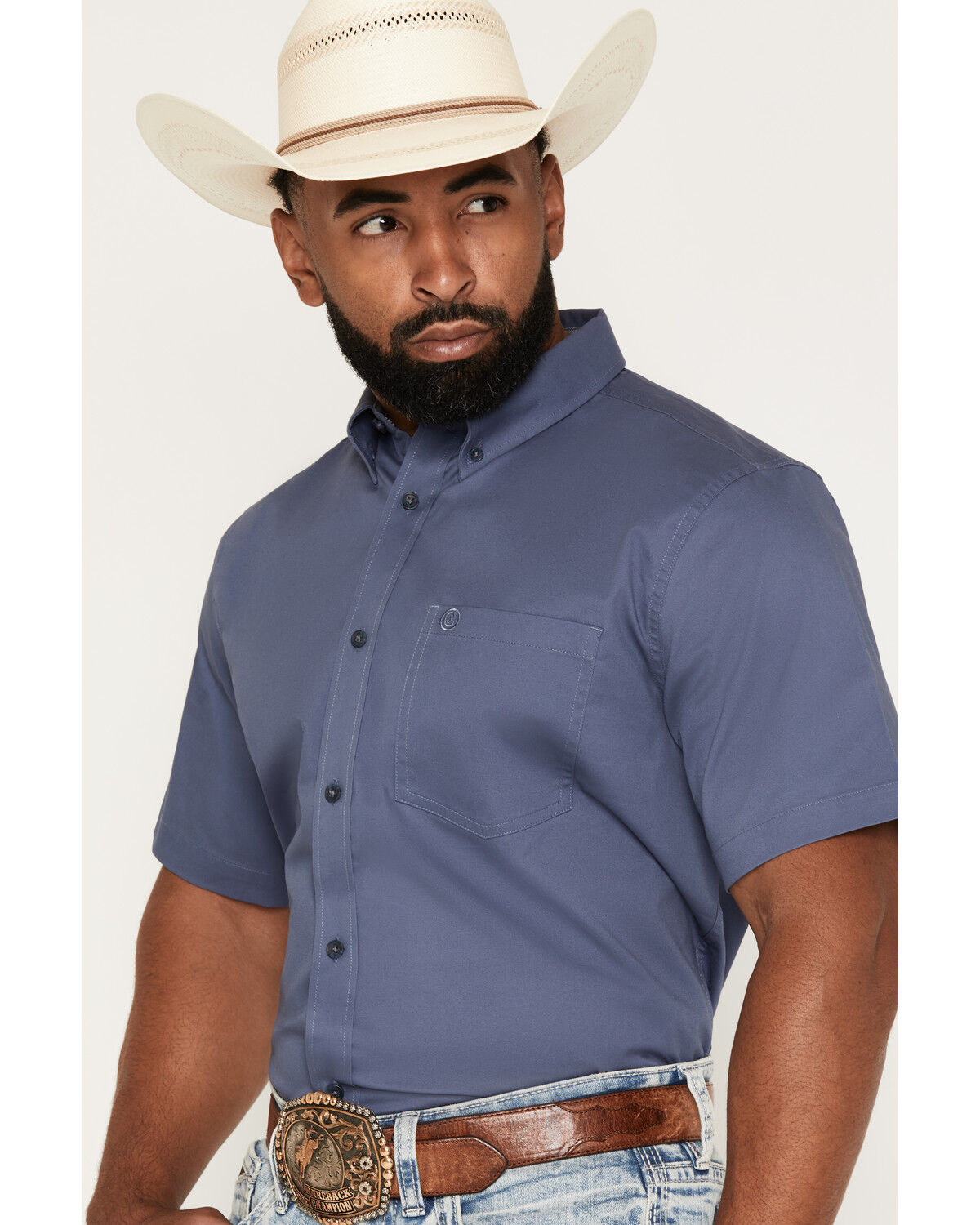 Image #2 - Cody James Men's Solid Twill Short Sleeve Button-Down Stretch Western Shirt, Slate, hi-res
