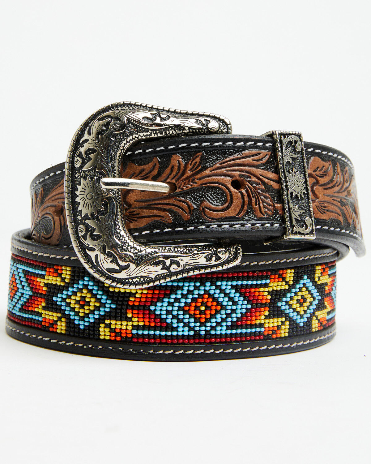 Myra Bag Women's Polychrome Southwestern Hand-Tooled Leather Belt, Brown, hi-res