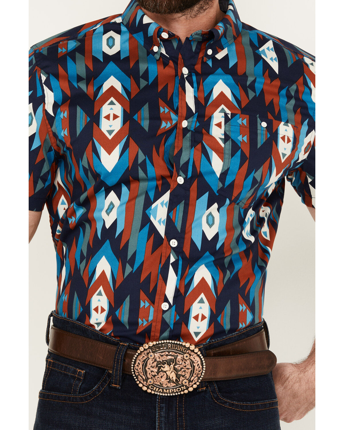 Image #3 - RANK 45&reg; Men's Raflame Southwestern Print Button-Down Stretch Western Shirt, Dark Orange, hi-res