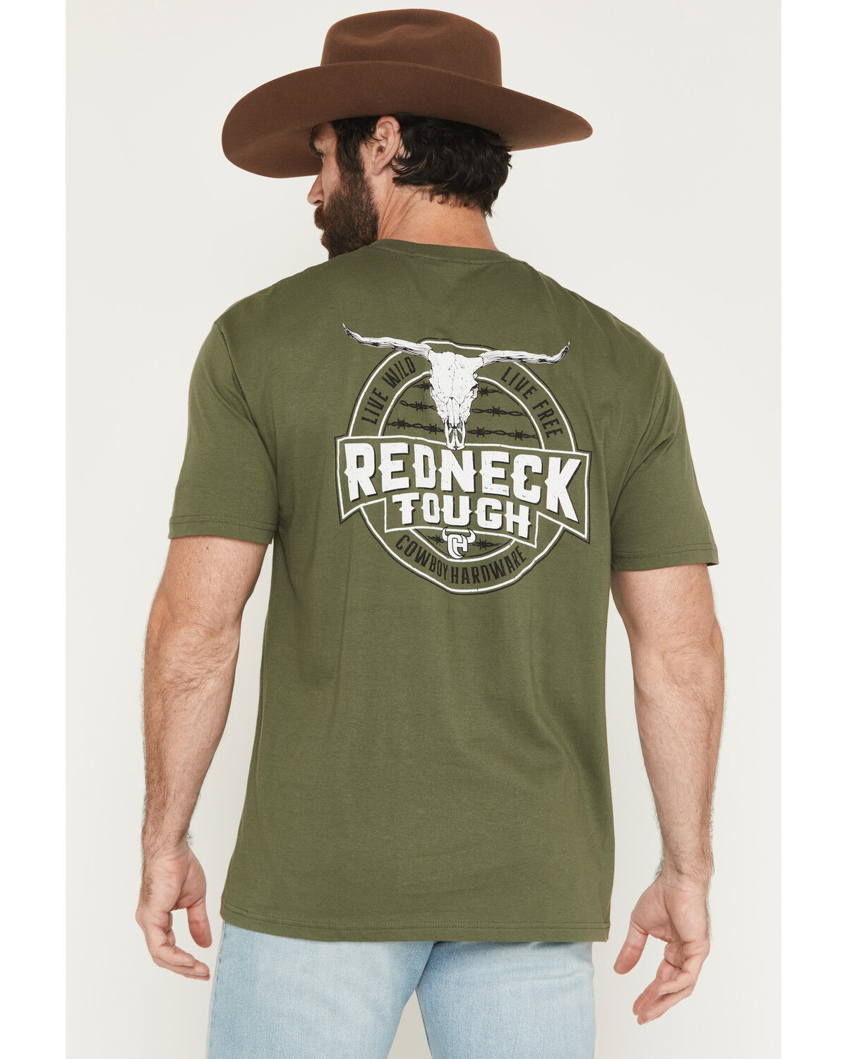 Cowboy Hardware Men's Redneck Tough Short Sleeve Graphic T-Shirt, Green, hi-res