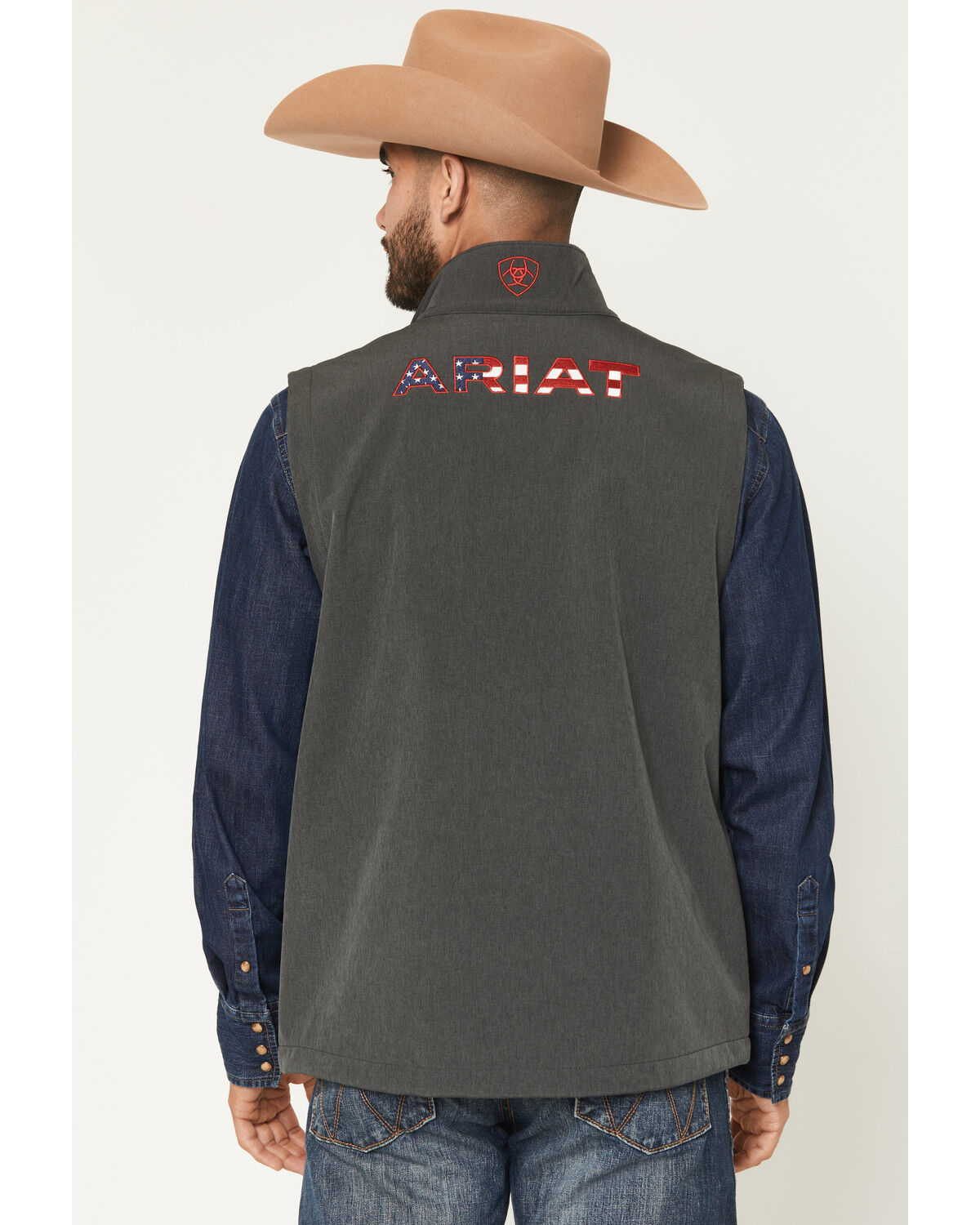 Image #4 - Ariat Men's Americana Logo Concealed Carry Softshell Vest, Charcoal, hi-res