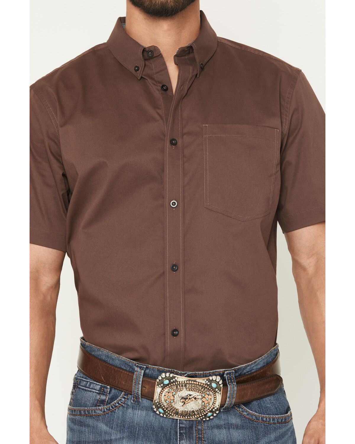 Image #3 - Cody James Men's Basic Twill Short Sleeve Button-Down Stretch Western Shirt, Coffee, hi-res