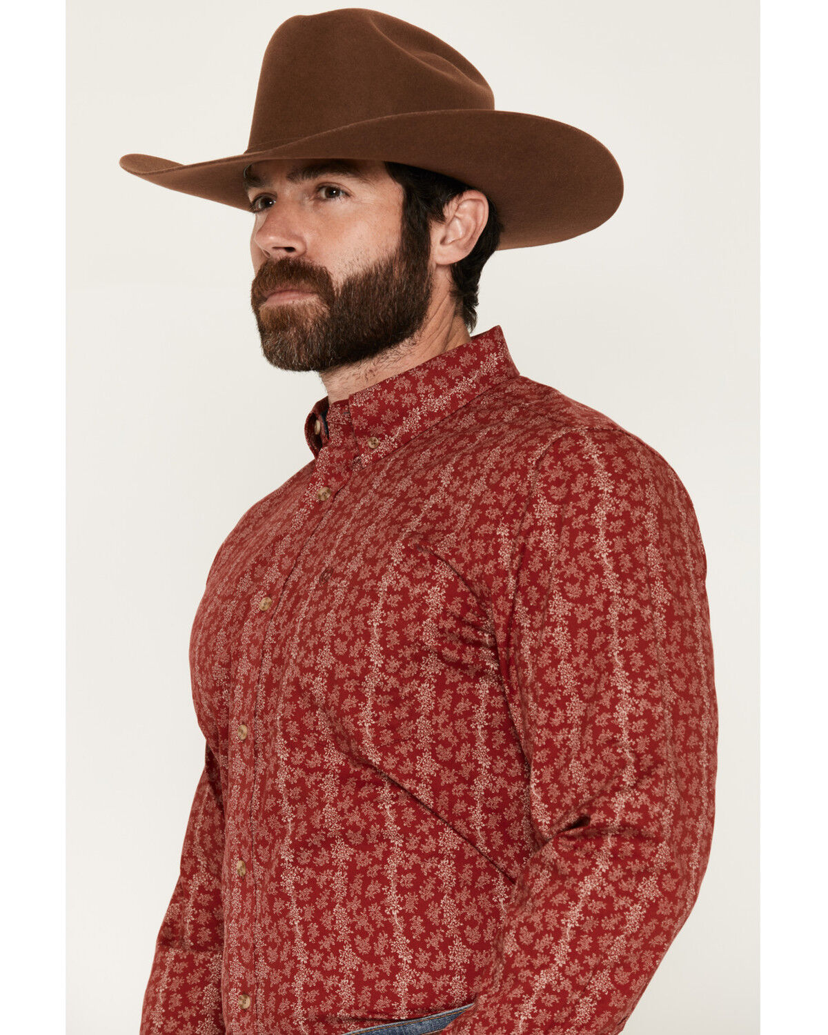 Image #2 - Cody James Men's Ol Hickory Floral Stripe Print Long Sleeve Button-Down Stretch Western Shirt - Tall, Red, hi-res