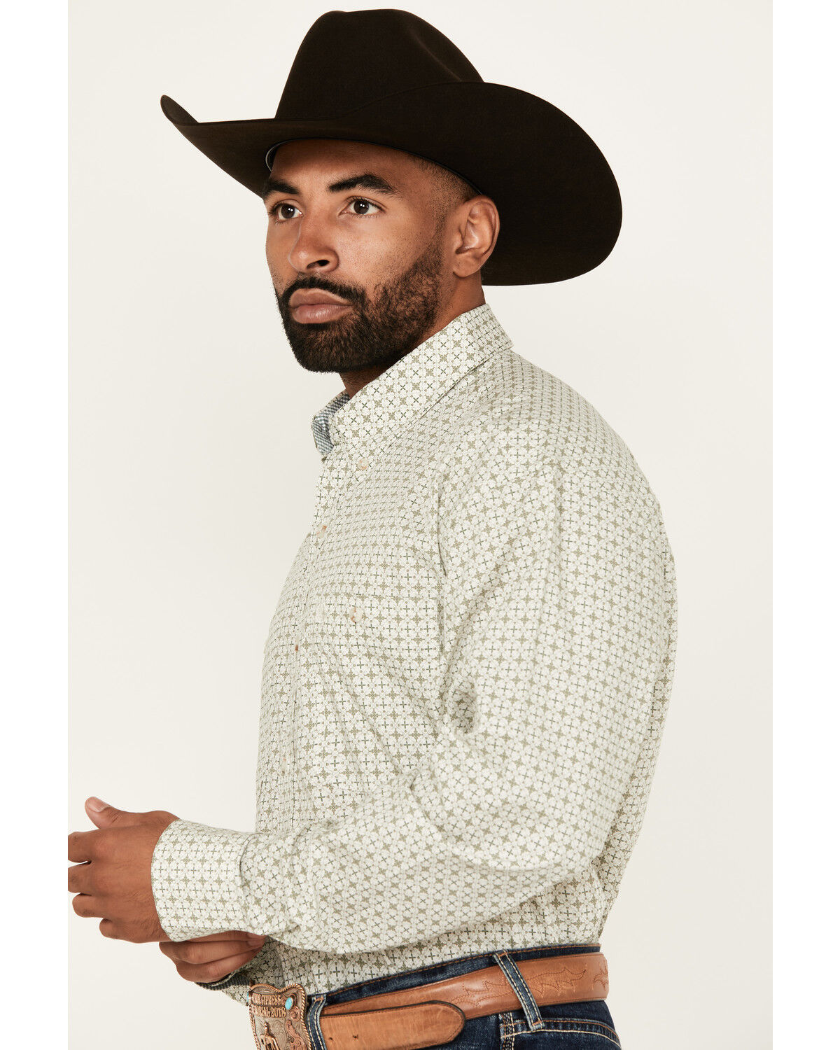 Image #2 - George Strait by Wrangler Men's Medallion Print Long Sleeve Button-Down Western Shirt - Big, White, hi-res
