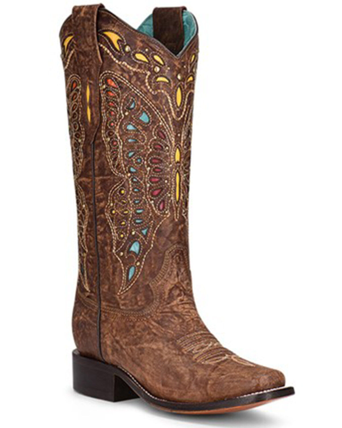 Corral Women's Butterfly Studded Inlay Western Boots - Square Toe, Brown, hi-res