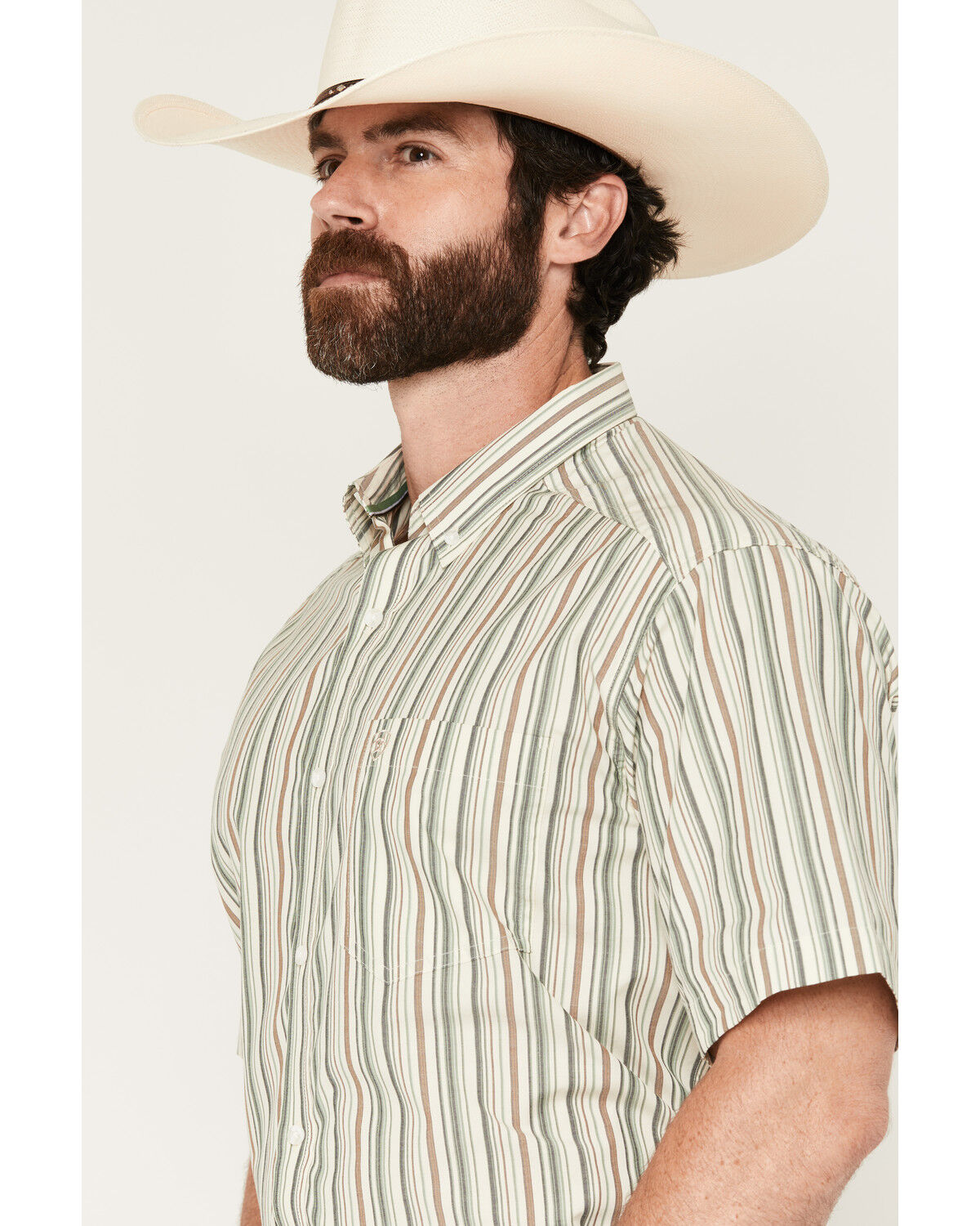 Image #2 - Ariat Men's Pro Series Stevie Striped Print Short Sleeve Button-Down Western Shirt, White, hi-res
