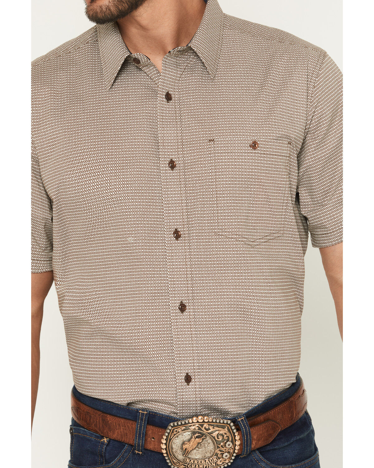 Image #3 - RANK 45&reg; Men's Canyon Echo Micro Geo Print Short Sleeve Button-Down Stretch Western Shirt, Lt Brown, hi-res