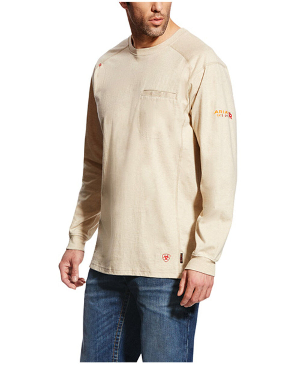 Image #1 - Ariat Men's FR Air Crew Long Sleeve Work Shirt - Tall, Sand, hi-res