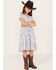 Image #1 - Shyanne Girls' Striped Button Down Dress and Scrunchie Set, Blue, hi-res