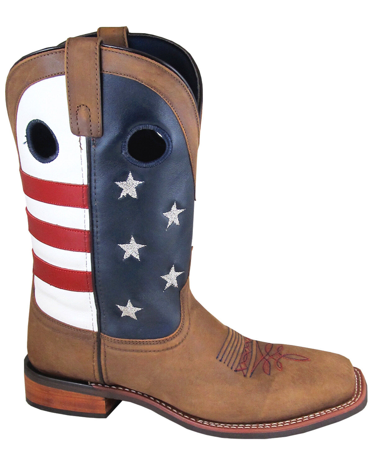 Smoky Mountain Men's Stars and Stripes Performance Western Boots - Broad Square Toe, Distressed Brown, hi-res