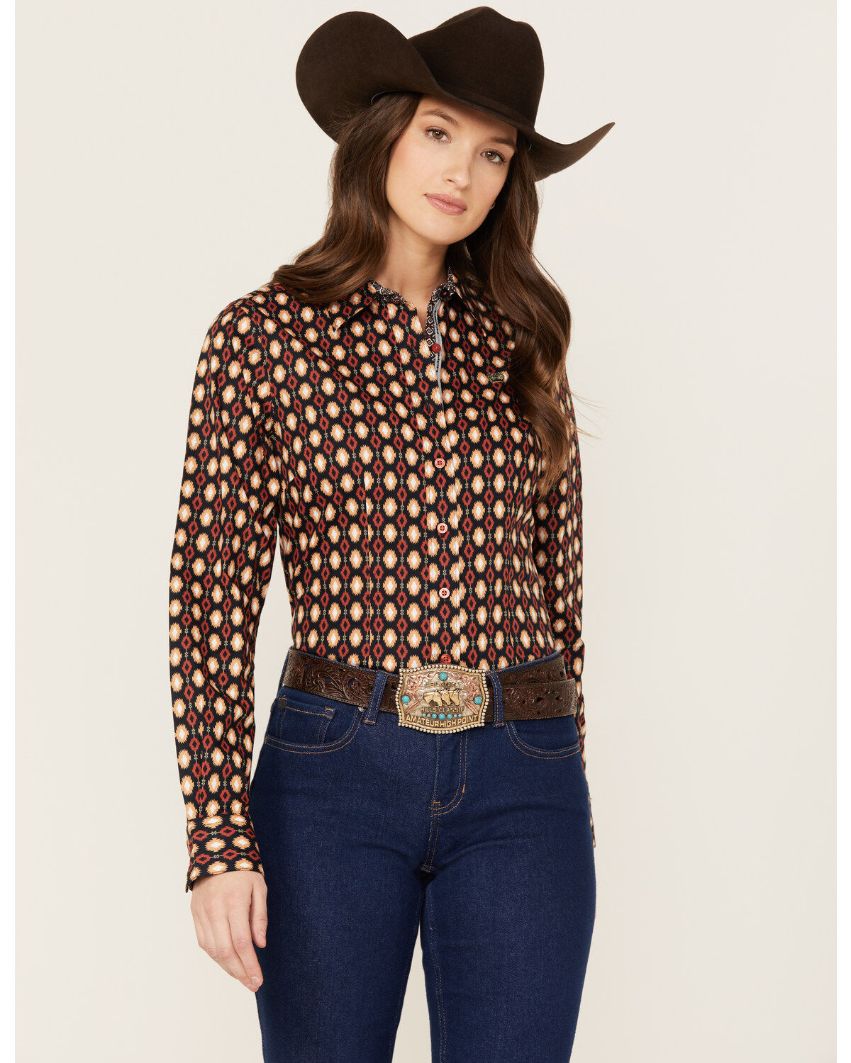 Image #1 - Cinch Women's Southwestern Long Sleeve Button-Down Western Shirt, Multi, hi-res