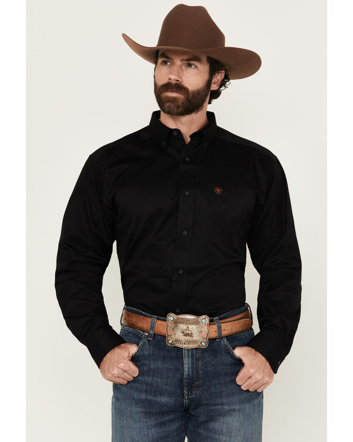 Image #1 - Ariat Men's Solid Twill Long Sleeve Western Woven Shirt, Black, hi-res