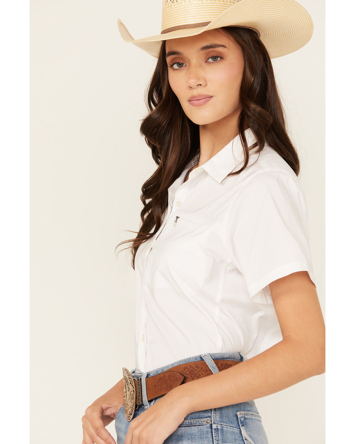 Image #2 - Ariat Women's VentTEK Solid Short Sleeve Button-Down Stretch Western Shirt, , hi-res