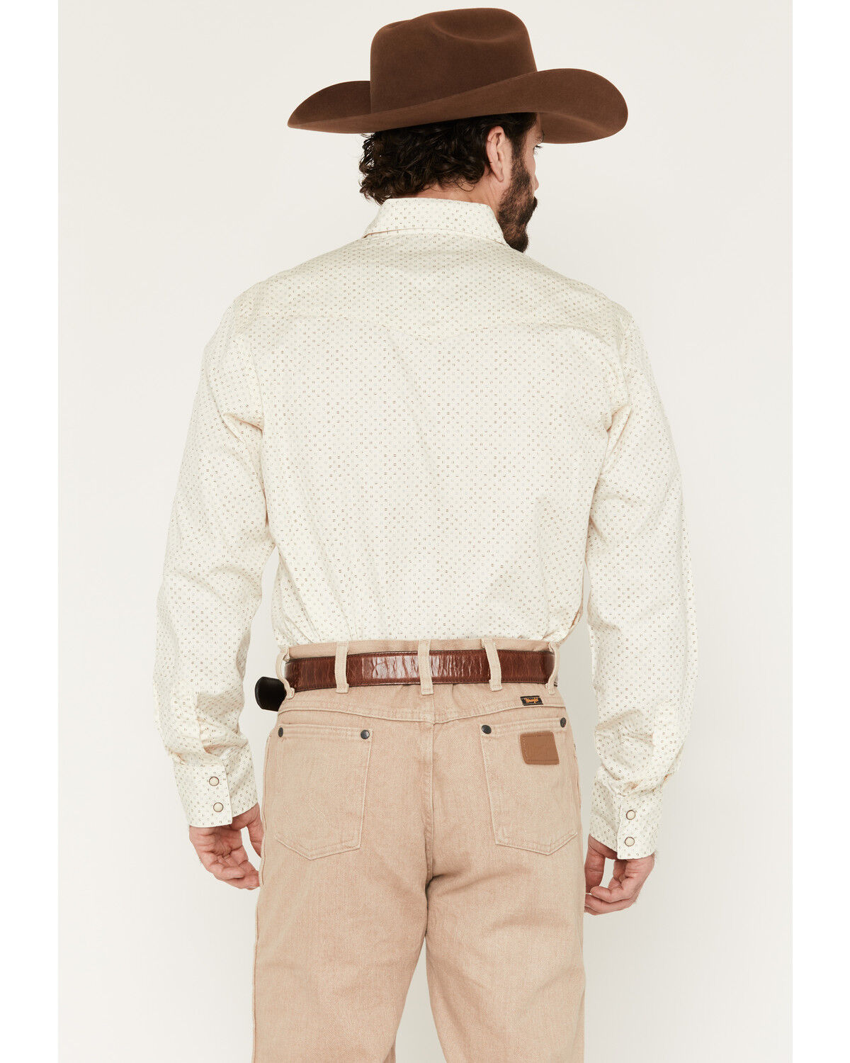 Image #4 - Wrangler Retro Men's Premium Micro Geo Print Long Sleeve Snap Western Shirt, Cream, hi-res