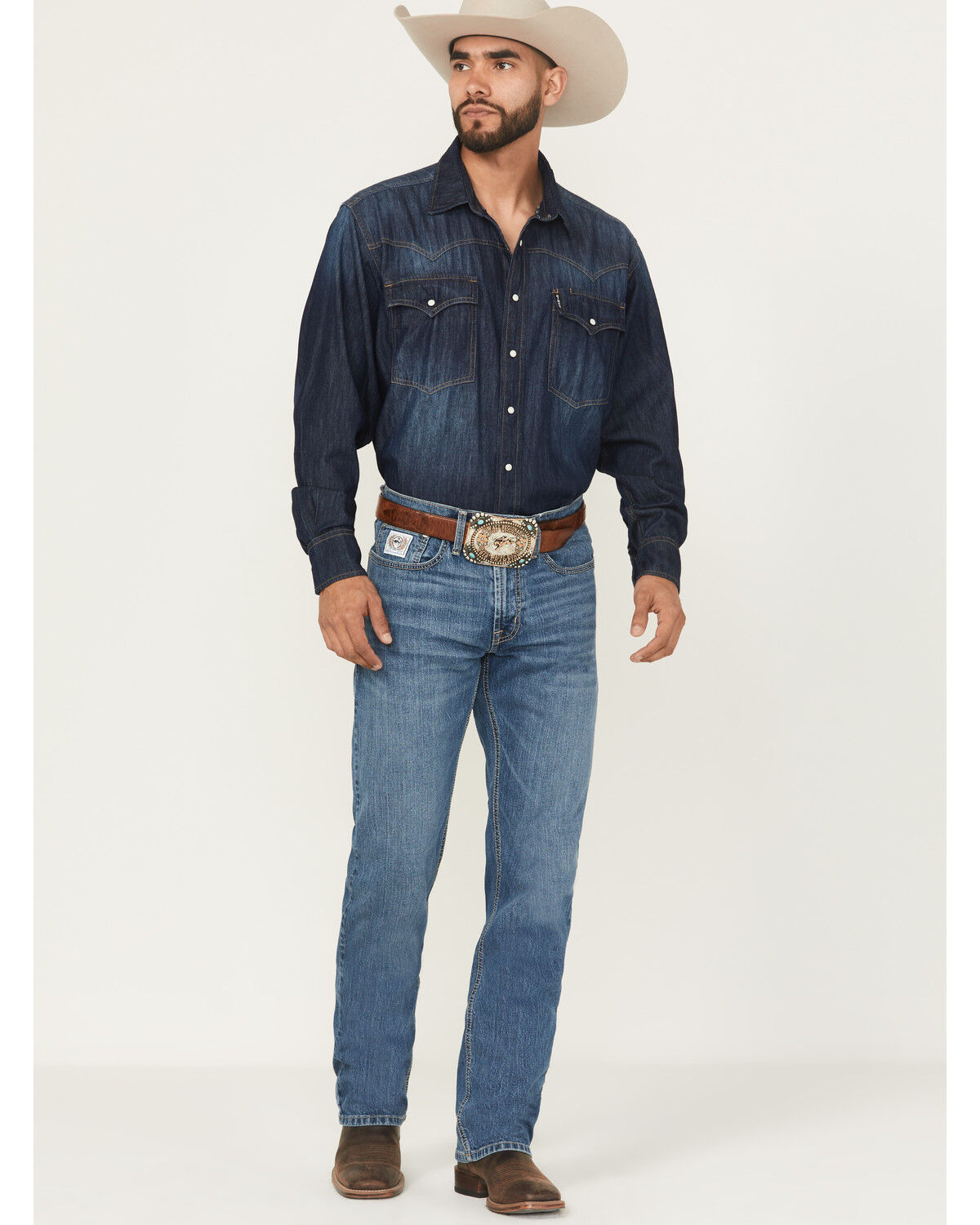 Cinch Men's White Label Medium Wash Relaxed Straight Performance Stretch Denim Jeans, Medium Wash, hi-res