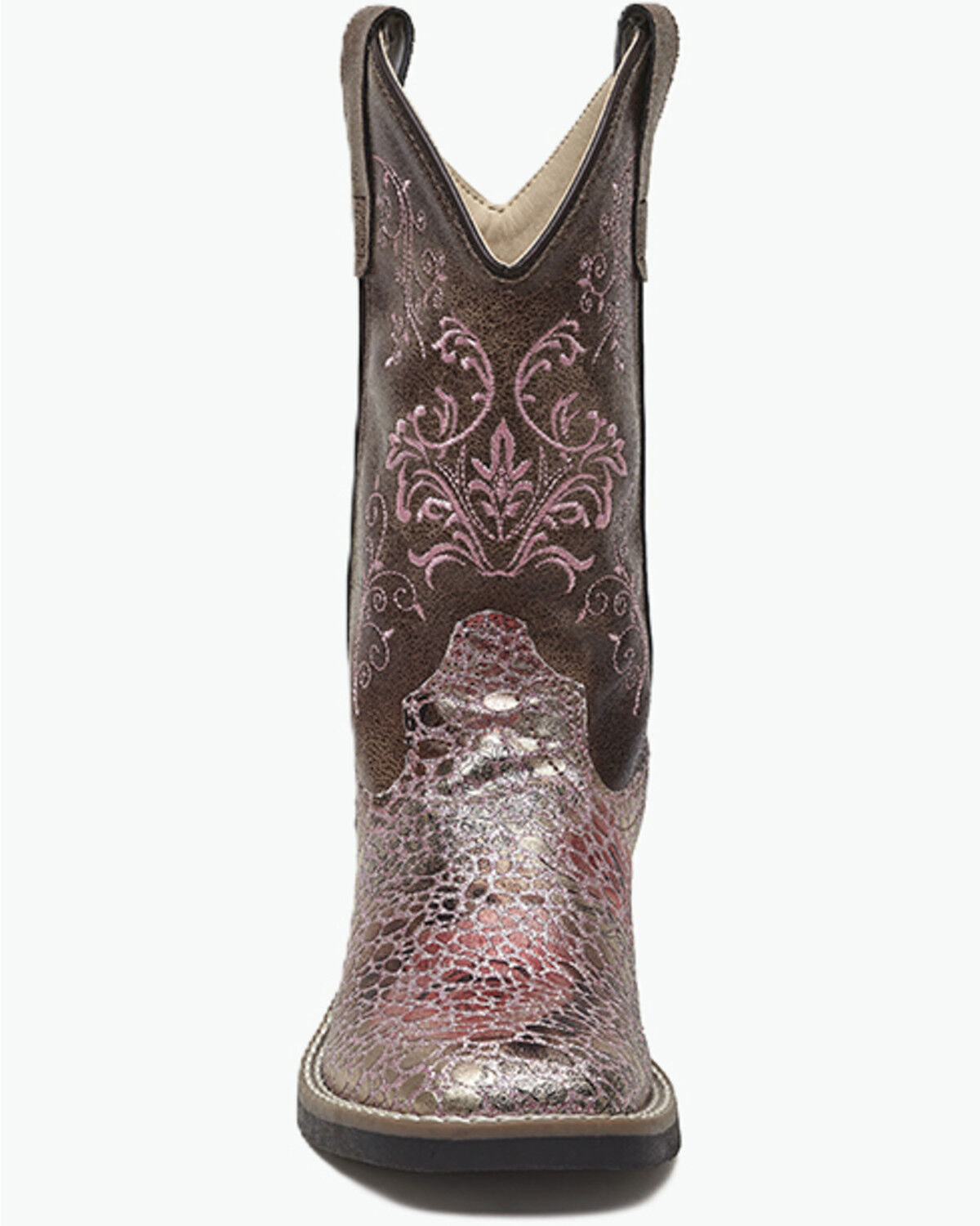 Image #4 - Old West Girls' Embroidered Metallic Western Boots - Broad Square Toe, Pink, hi-res