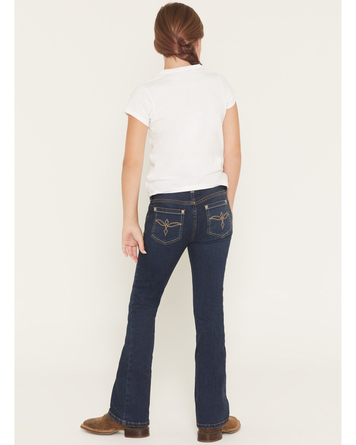 Image #3 - Shyanne Girls' Shayla Troy Dark Wash Mid Rise Bootcut Stretch Denim Jeans, Dark Wash, hi-res
