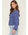 Image #2 - Wild Moss Women's Button-Front Embroidered Long Sleeve Peasant Top, Blue, hi-res