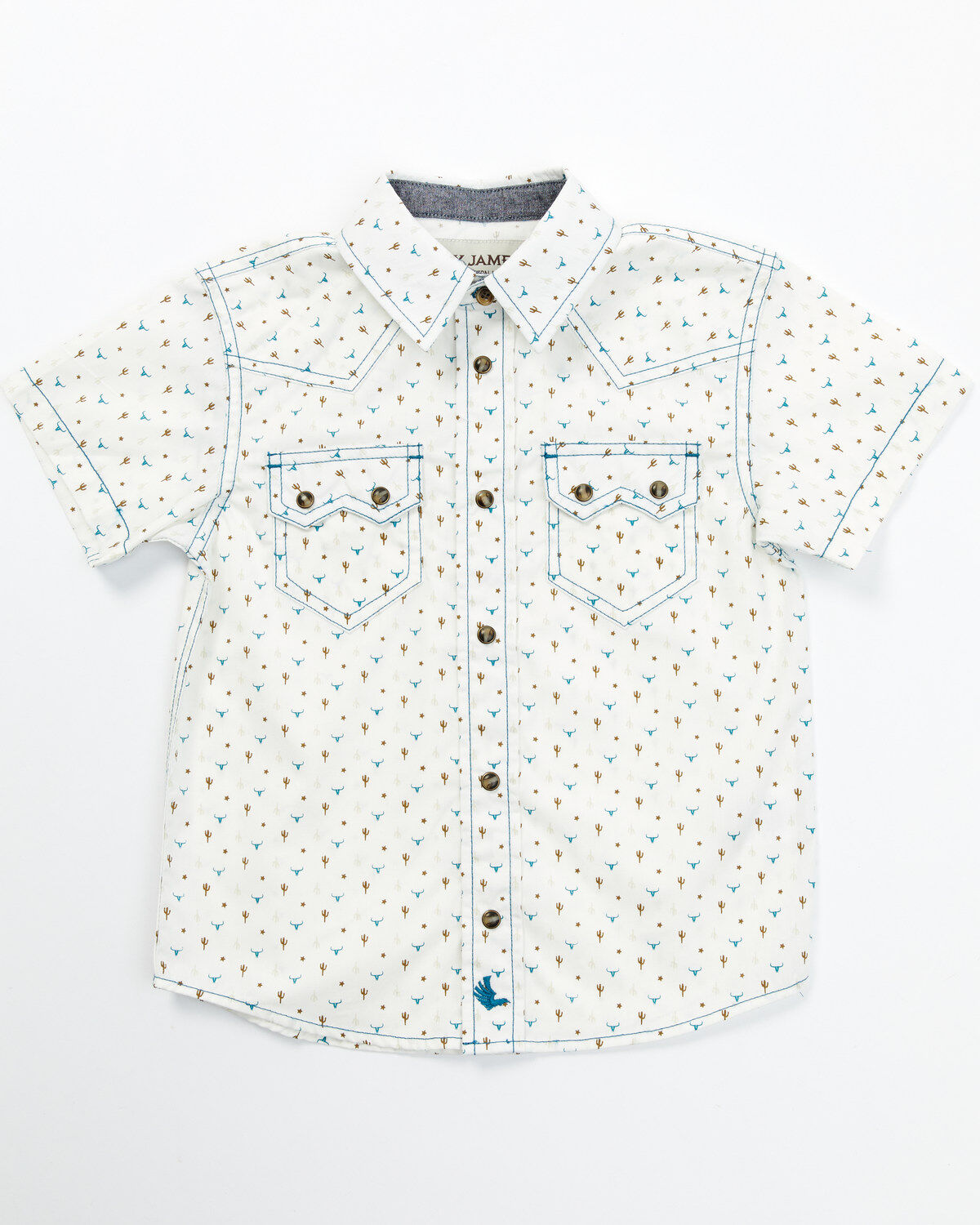 Image #1 - Cody James Toddler Boys' Bull and Cactus Print Short Sleeve Snap Western Shirt, Oatmeal, hi-res
