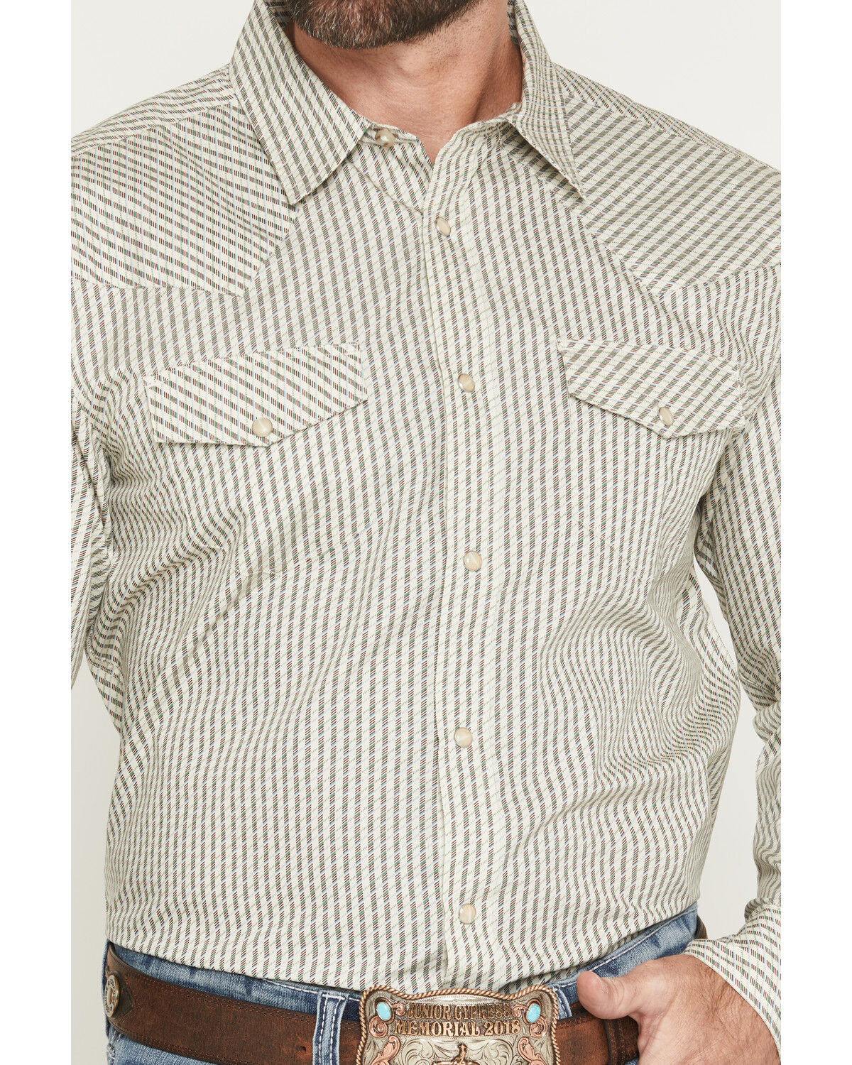 Image #3 - Gibson Trading Co Men's Circuit Striped Print Long Sleeve Snap Western Shirt - Tall, Cream, hi-res