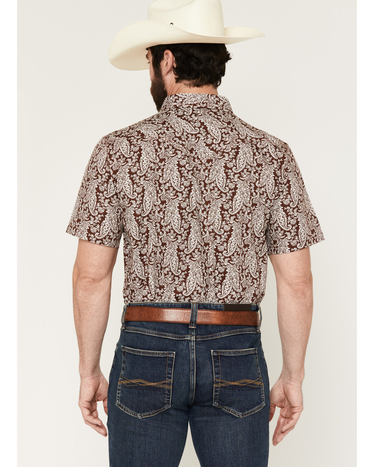 Image #4 - Cody James Men's Rusted Gate Paisley Print Short Sleeve Snap Western Shirt, Brown, hi-res
