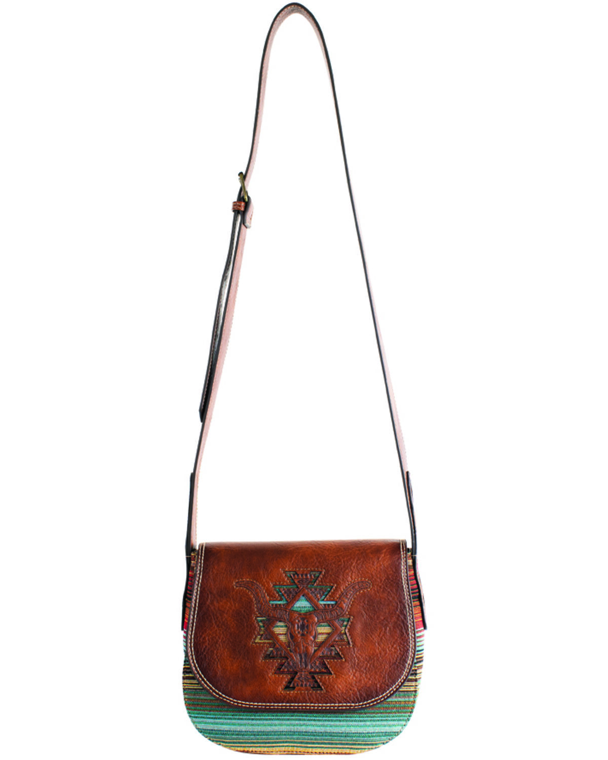 Image #1 - Catchfly Women's Southwestern Steerhead Crossbody Saddle Bag, Brown, hi-res