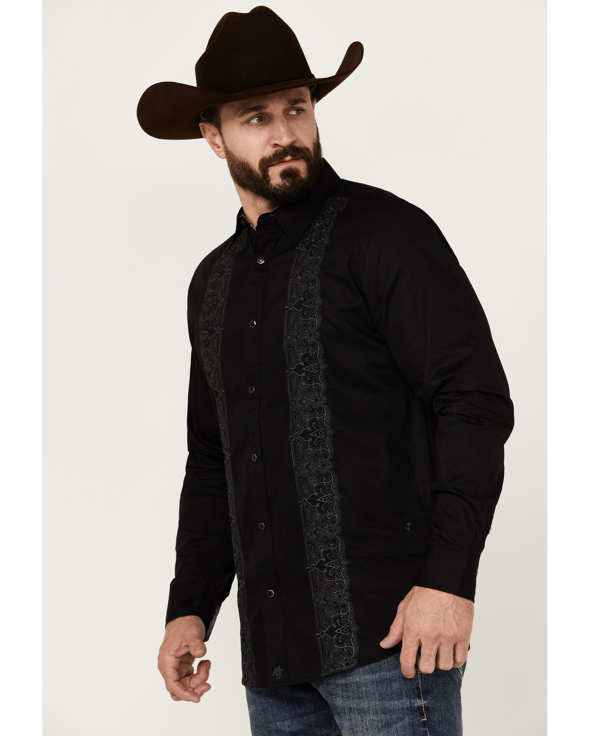 Image #2 - Moonshine Spirit&reg; Men's Embroidered Long Sleeve Snap Western Shirt, Black, hi-res