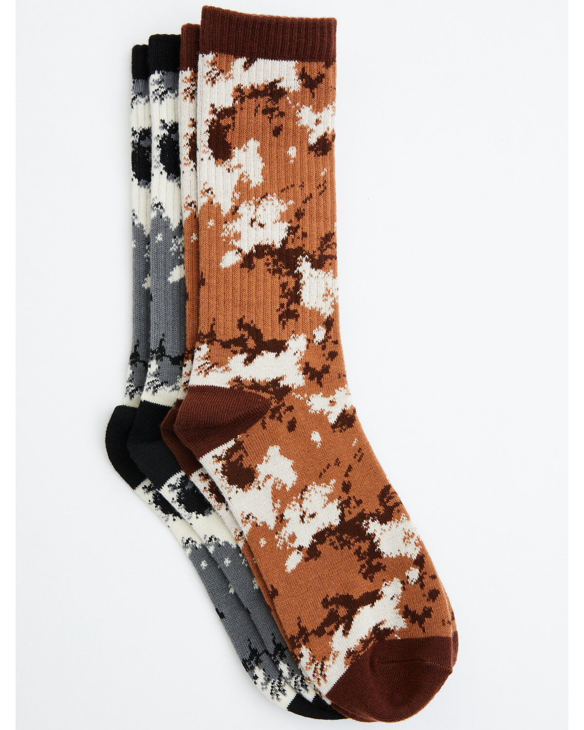 Cody James Men's Cow Print Crew Socks - 2 Pack, Black/brown, hi-res